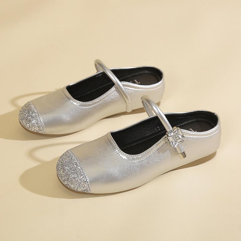 Outer slippers women's 2025 new summer flat bottom inner height increase half slippers soft-soled sandals silver Mary Jane women's shoes