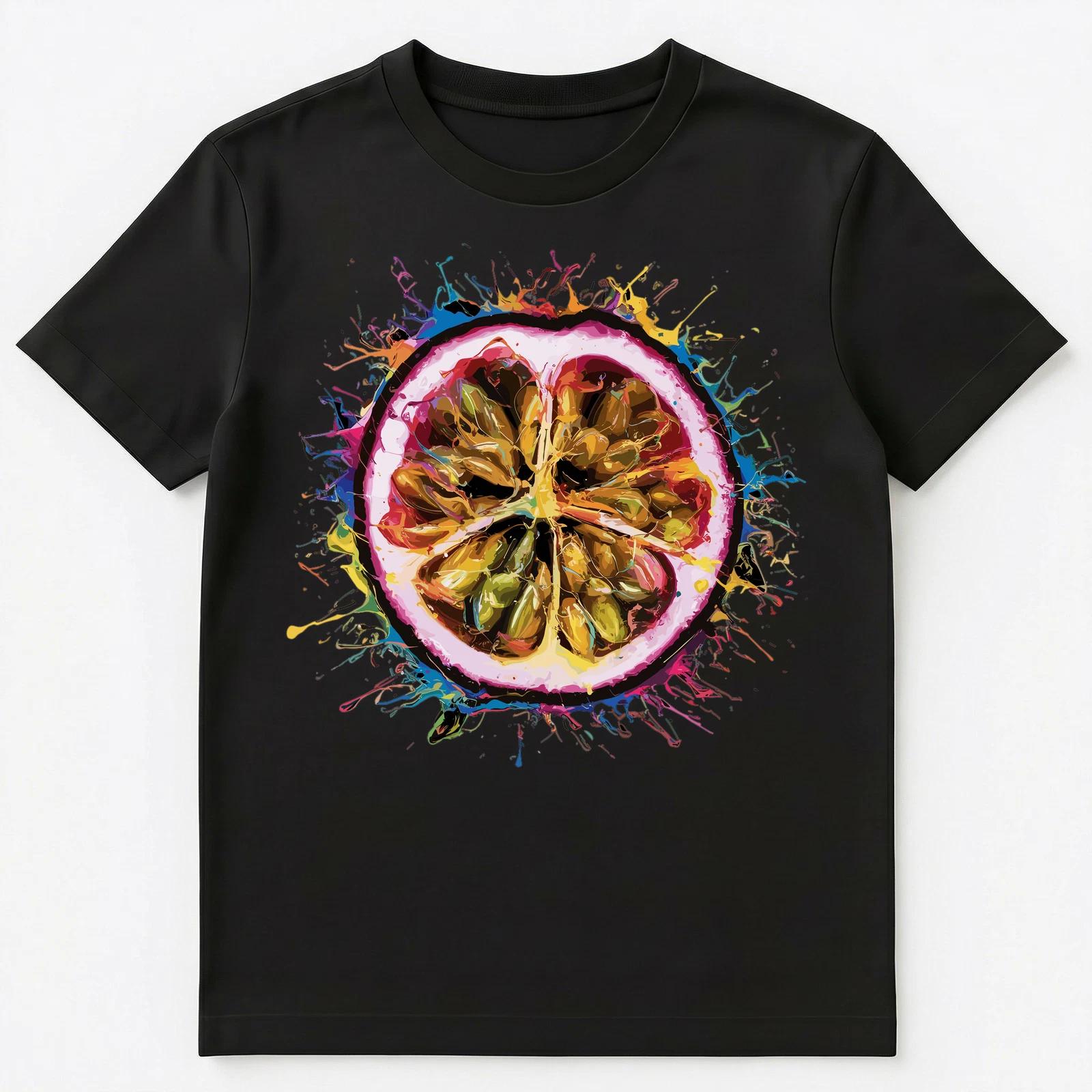 

Colorful Paint Splash Passionfruit Art Graphic Unisex T-Shirt XL