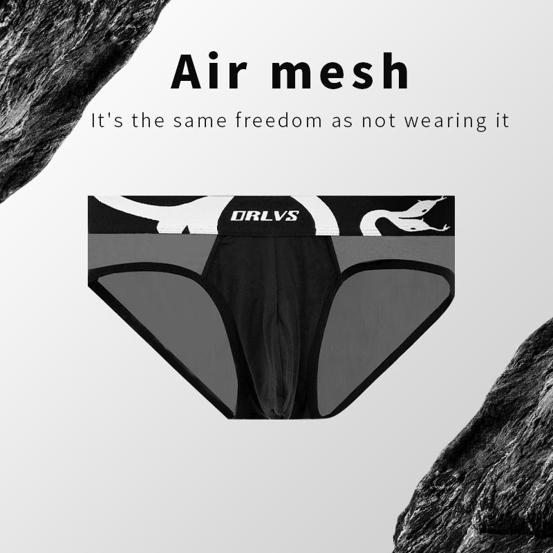 Ice Silk Transparent Underwear Stitching Large U Pouch Men's Briefs Sexy Low Waist Convex Underpants Man Sports Panties