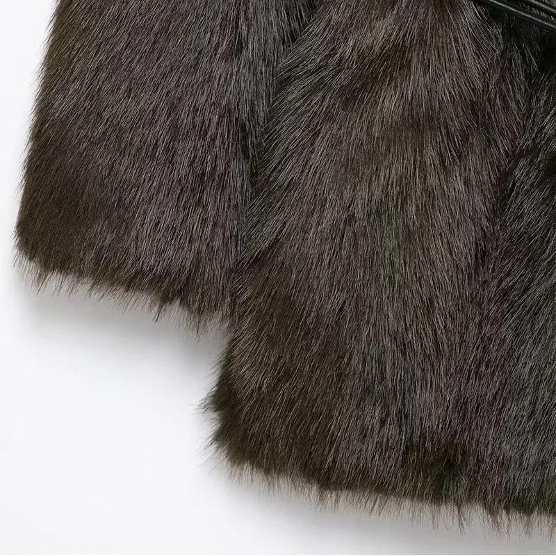 Vintage Luxury Faux Fur Women Coats Fashion Belt Lapel Full Sleeve Female Jacket 2025 Winter Street Loose Thicken Lady Outwears