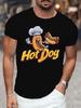 Cartoon Chef Hot Dog Character Letter Graphic Unisexs Cotton Crew Neck Tee Short Sleeve Loose Casual Daily Street Male Wear Top