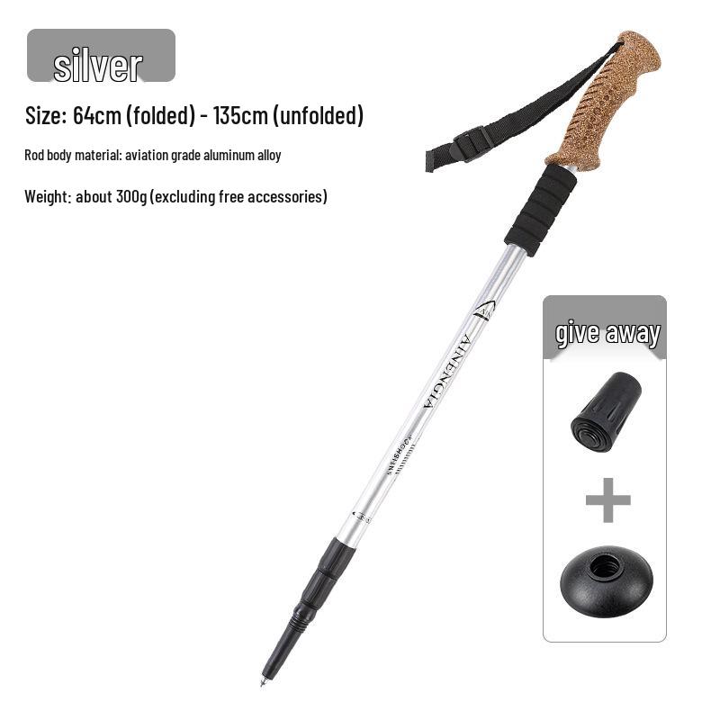 Ultra-Light Aluminum Alloy Cork Handle Shock-Absorbing Three-Section Hiking Poles