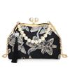 2026 Women's Crossbody Evening Bag with Chain Clasp - Textured Qipao Embroidery & Pearl Design