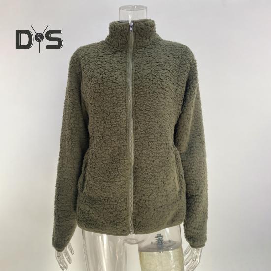 Kurtka zimowa damska z podwójnymi kieszeniami, gruby polar, zapięcie na suwak, kardigan, długie rękawy, ciepły, wiatroszczelny, zatrzymujący ciepło płaszcz zewnętrzny