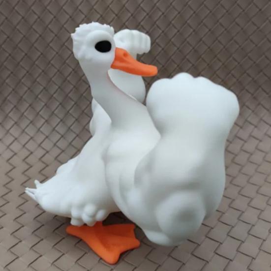 Yousheng Muscle Goose Ornament 3D Printed White Goose Figurine Statue Animal Sculpture Home Office Desktop Decoration Ornament