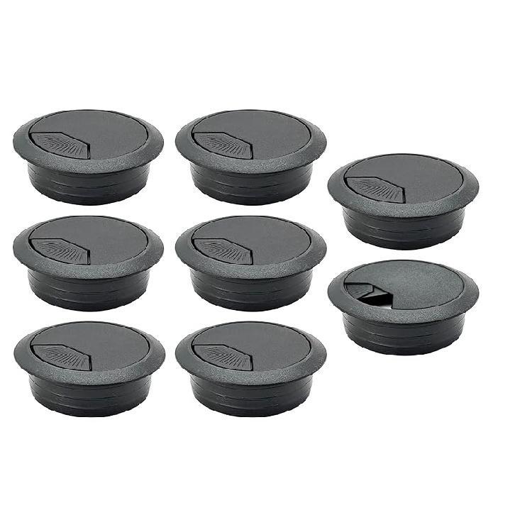 ANGSTROM 2-Inch Hole Desk Grommet Cover Organizer for Desktop Computer Electronics Wires, Black Plastic (2-Pack) 2 Inch