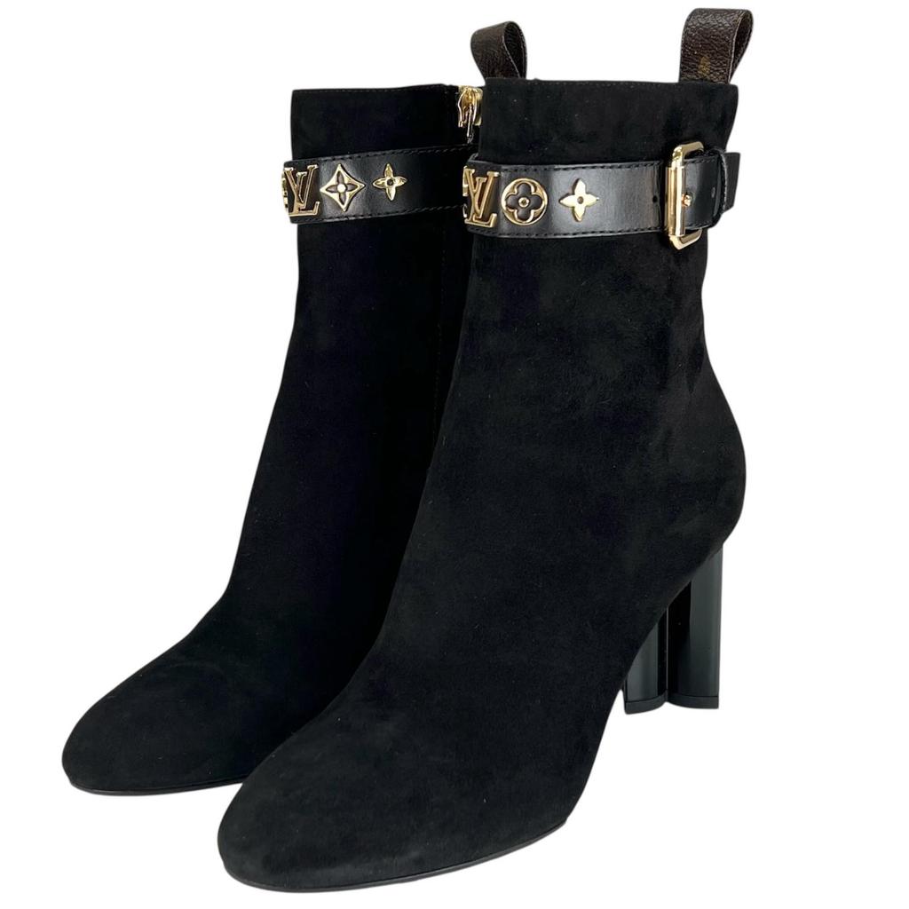 Cizme excelente LOUIS VUITTON până la gleznă negre piele de căprioară Femei 35 1A965S Folosit