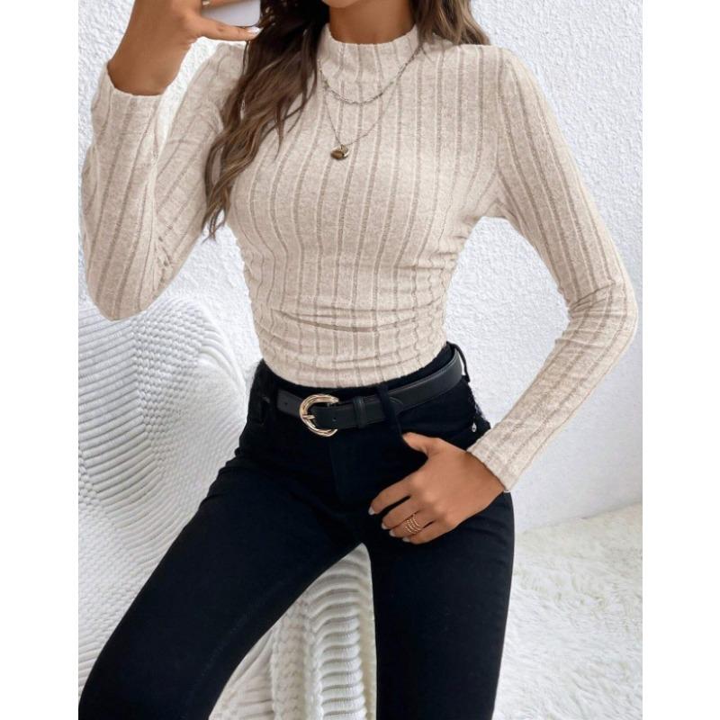 Camicette e camicie con scollo a maniche lunghe con stampa tinta unita primavera autunno moda casual da donna