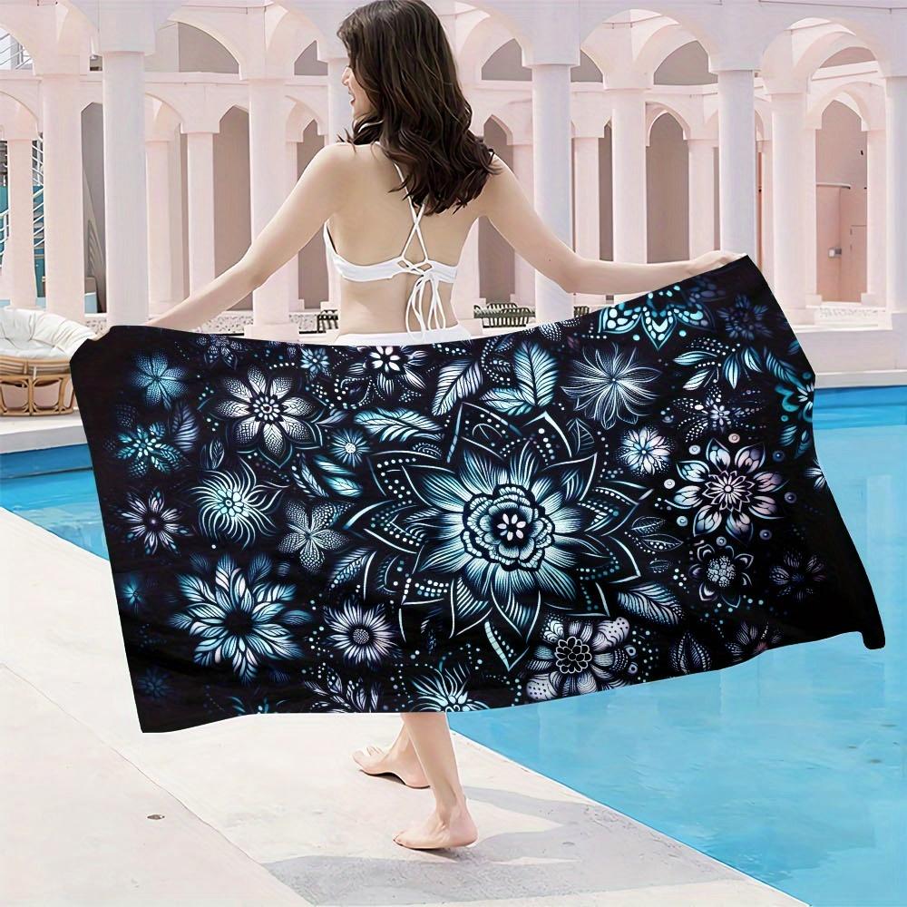 1pc Bohemian Mandala Flower Tapestry - Black & White Floral Design, Microfiber Beach Blanket for Home Decor, Bedroom,Living Room