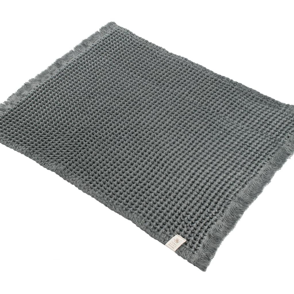 Bloom Imabari Towel Certified Large Bath Mat, Liege Waffle Fabric, Washable, Hygienic, 100% Cotton, Made in Japan, 52 x 60 cm, Terry Cloth (Charcoal)