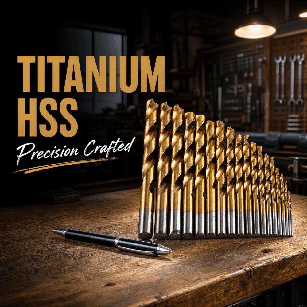 19pcs Anti-Rust Gold Finish High Speed Steel Drill Bits Straight Shank Drill Bits  For Plastic