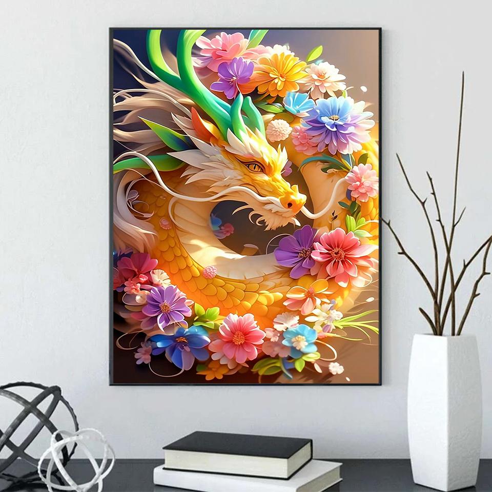 Diamond Art Painting Newly Arrived Chinese Loong Flower Diy 5d All Mosaic Jewelry CrossStitch Embroidery Set Home Decoration