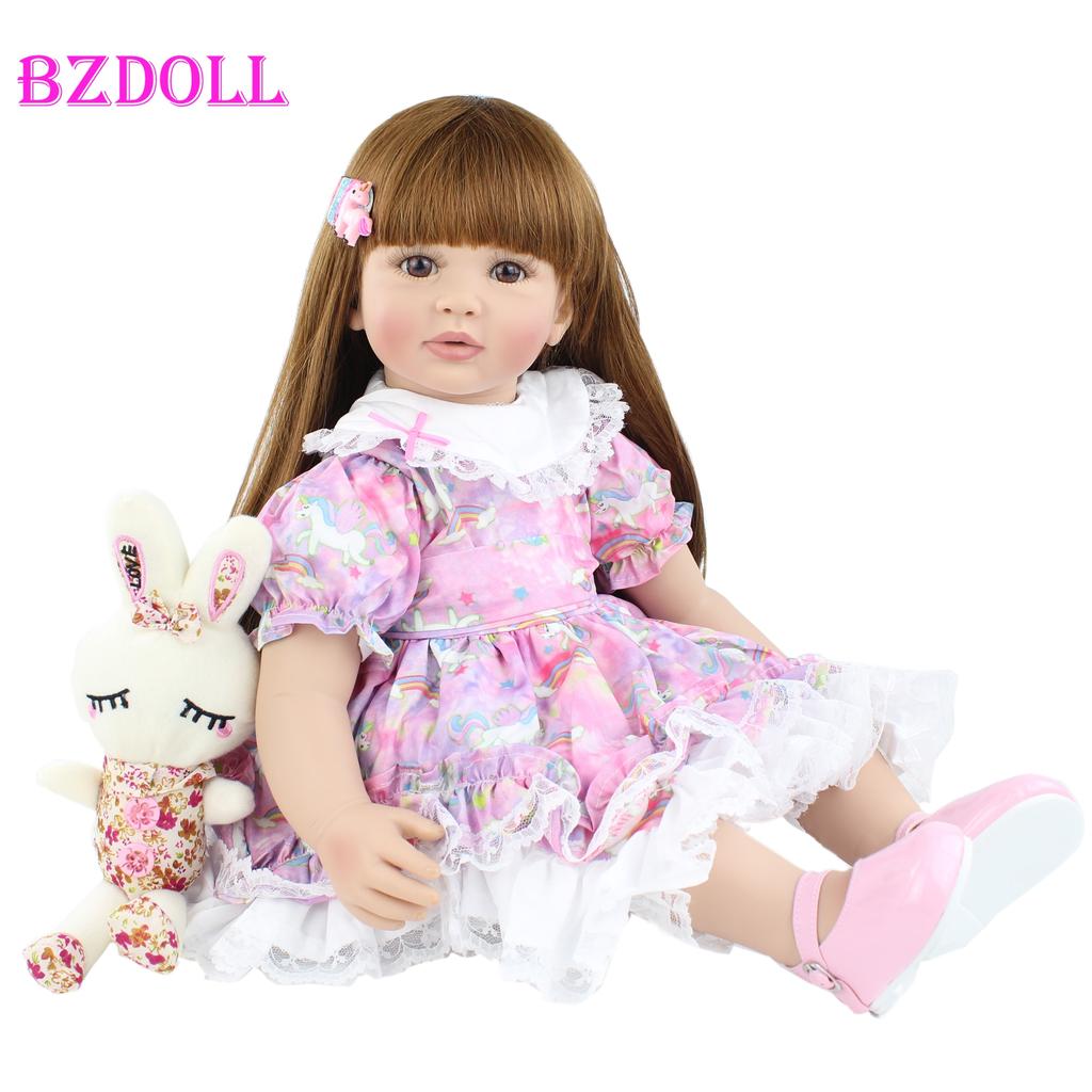 BZDOLL 60 cm myk silikon Reborn dukke leker for jente langt hår prinsesse småbarn Bebies dress up dukke mote mote bursdagsgave