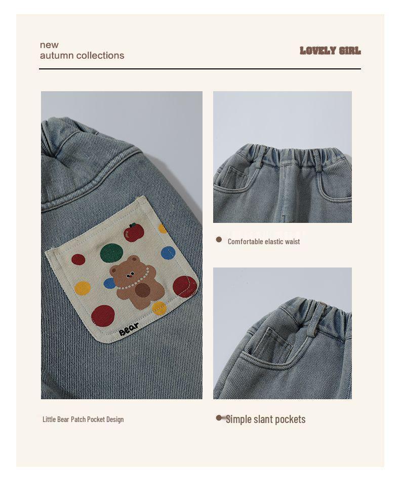 Girls' Winter Fleece-Lined Jeans: Alpaca Fleece One-Piece Warm Casual Pants