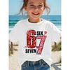 Summer Children's Round Neck Pure Cotton Short-sleeved Casual T-shirt with "67" Number Heart Cartoon Print, Pink Top for Girls.