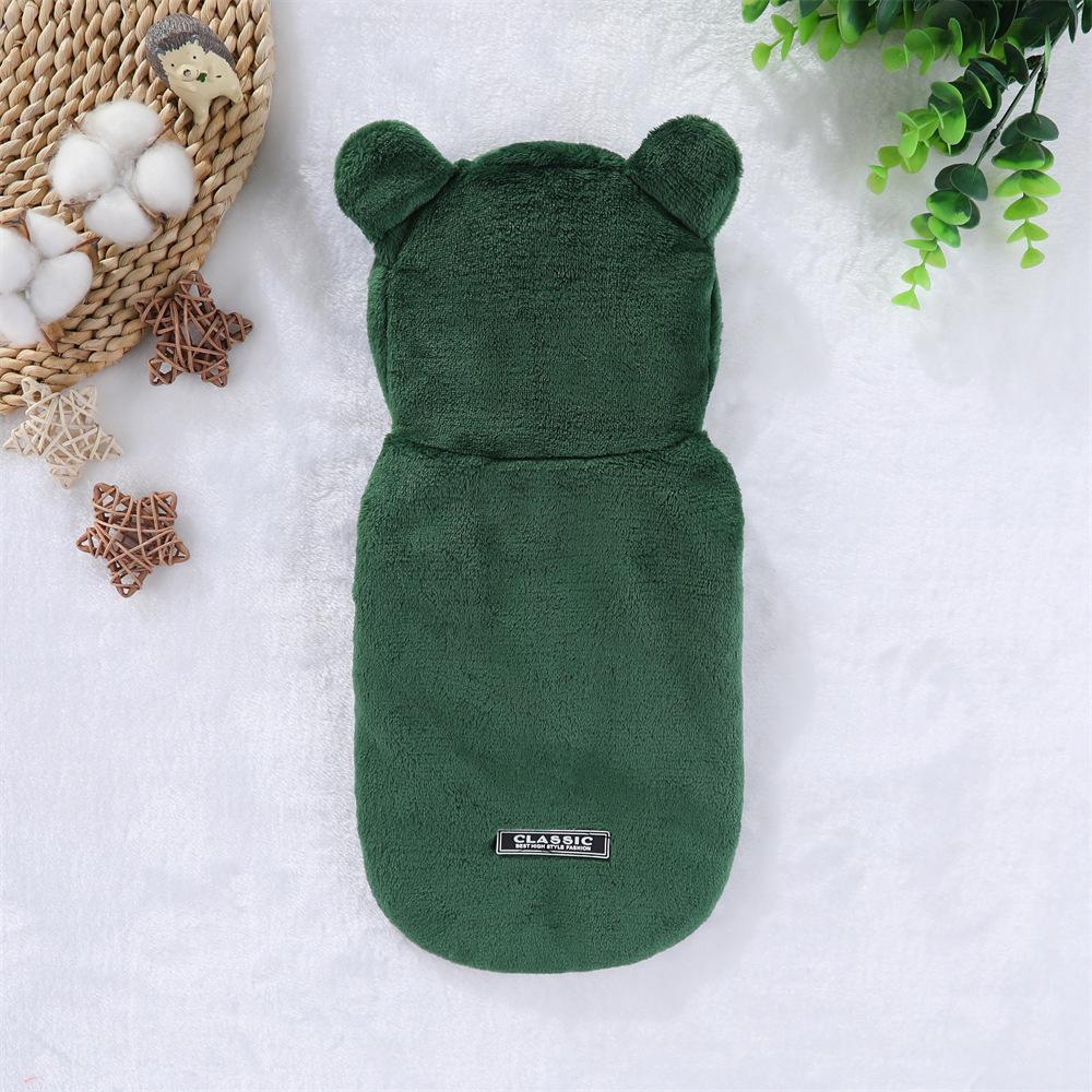 Podzimní a zimní nové oblečení pro kočky a psy, medvědí uši, dvounohé, jednobarevné, s kapucí, fleecové, teplé, pro francouzské bojové psy