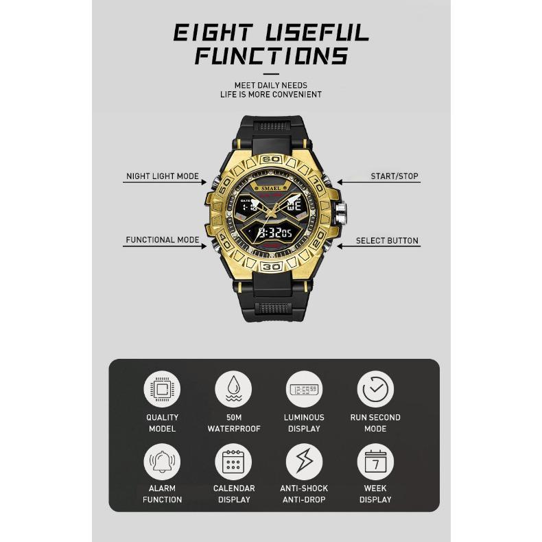 SMAEL Trend Personality Function Watch Male Student Alloy Double Display Waterproof Luminous Quartz Watch