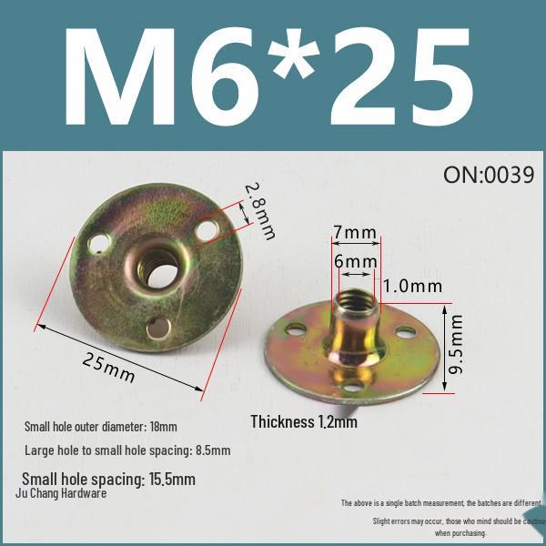 Three-Hole Iron Plate Nut Furniture Lock Nut Flange Nut Sofa Leg M6-M12