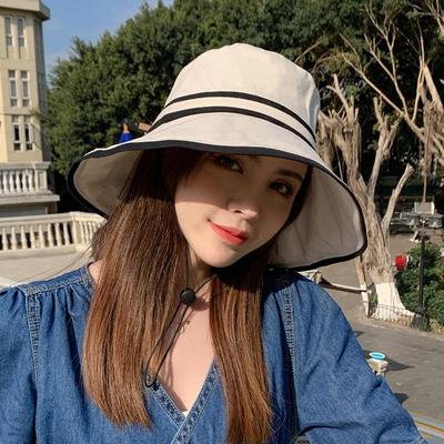 Women Summer Wide Brim Striped Bucket Hat Soft Cotton Fordable Panama Cap For Lady Outdoor Solid Color JK Beach Tour Basin Hat
