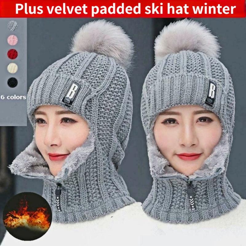 

Высококачественный зимний сиамский шарф-воротник, шерстяная вязаная шапка-бини, шапка для катания на лыжах, с помпонами, плюшевая флисовая шапка-ушанка(6 цветов) серый