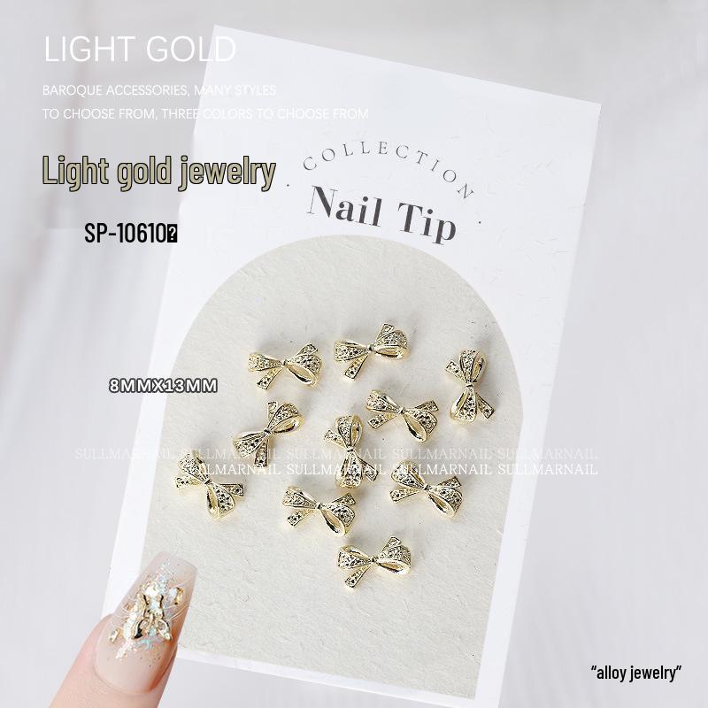 Golden Butterfly 3D Nail Art Set - 10 Pieces of Light Gold Ribbon Bow Decorations