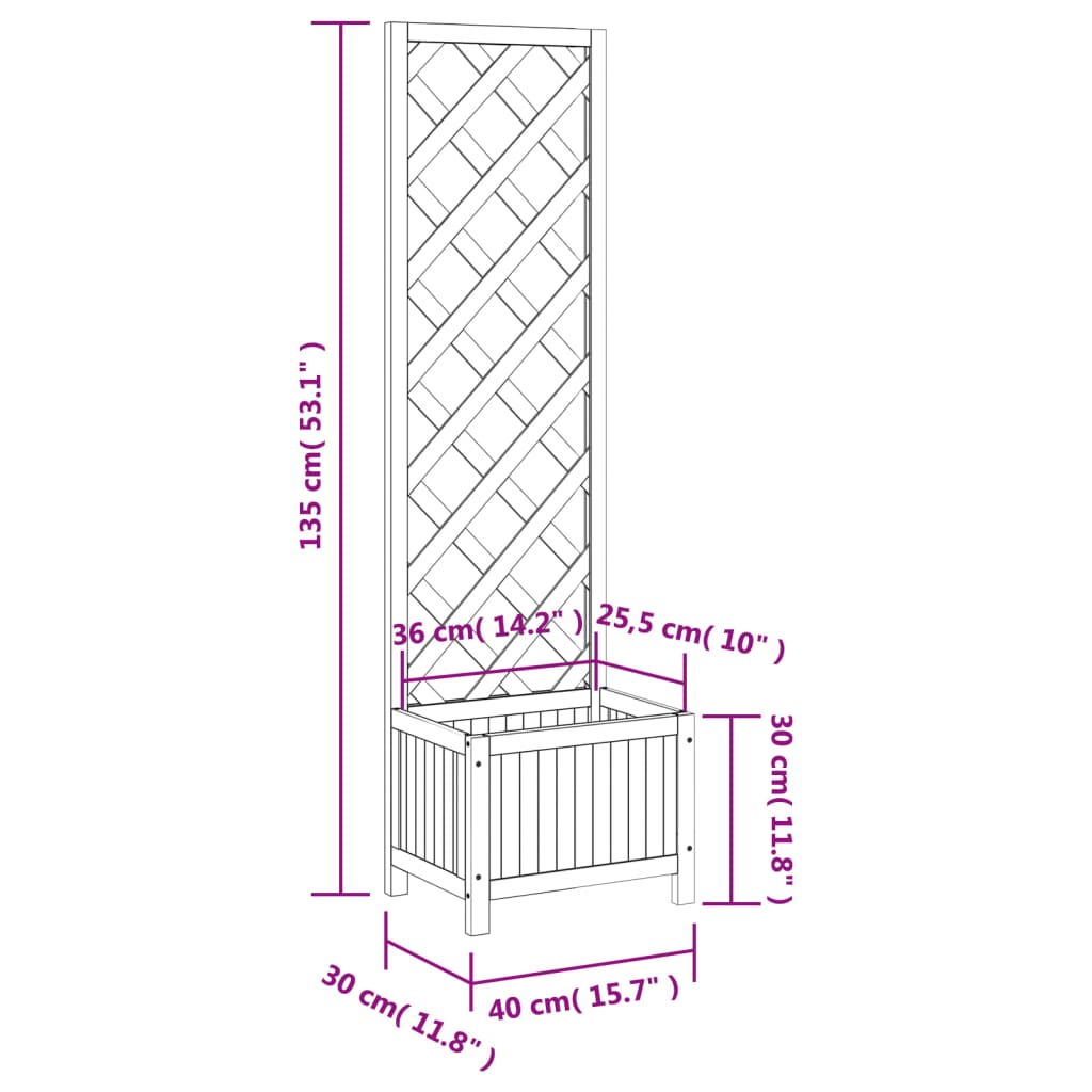 Vidaxl Planter with Trellis, Black, Solid Fir Wood