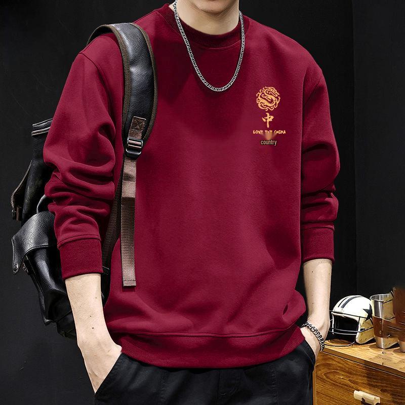 Men's Trendy Round Neck Hoodie - Autumn/Winter Plus Velvet, Casual Couple Outfit, Simple Base Layer Top.