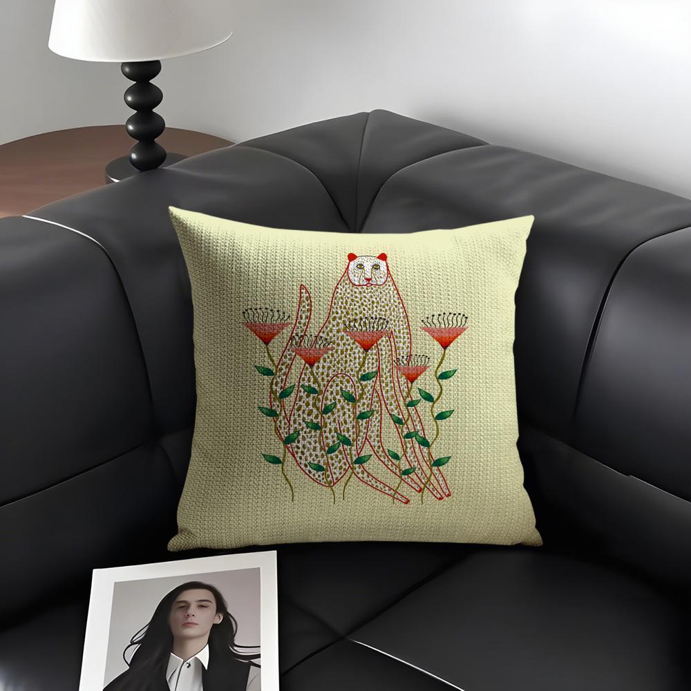 Geometric Animal Leopard Cushion Cover Natural Linen Organic Fabric DoubleSided Printing Sofa Home Decor Gift Pillow Case