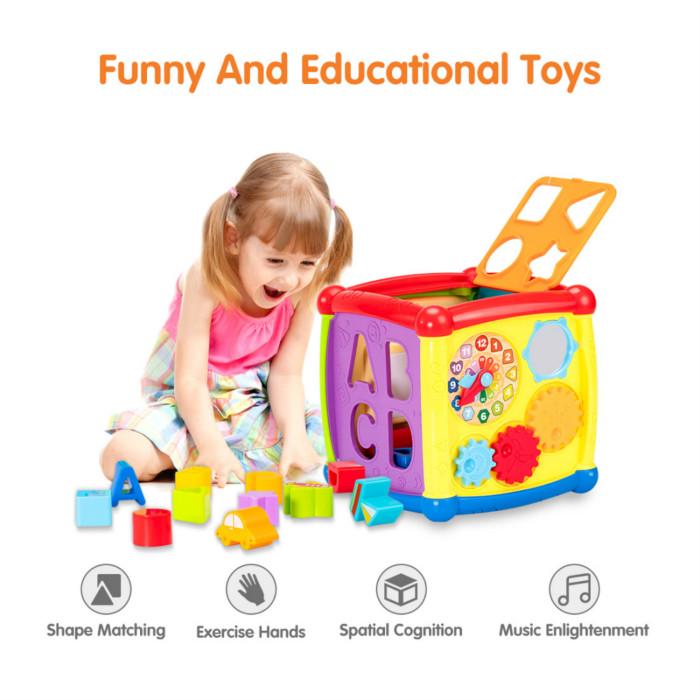Tumama Multifunctional Musical Toys Toddler Baby Box Music Activity Cube Gear Clock Blocks Toys