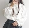 Lolita Long Sleeve Blouse Tops Round Collar Ruffles White White [Lady Lazy] Women's (M)