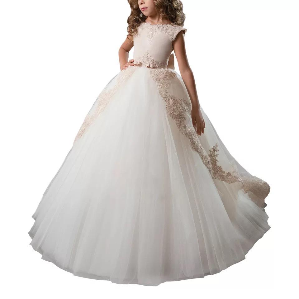 White Flower Girl Princess Wedding Dress - Elegant Kids' Formal Wear