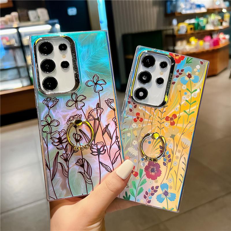 Suport pentru telefon cu inel cu diamante de ultimă generație, husă cu flori cu rază pentru Samsung A55 A35 A15 A25 S24 S23 FE A54 A14 A34 S22 Ultra