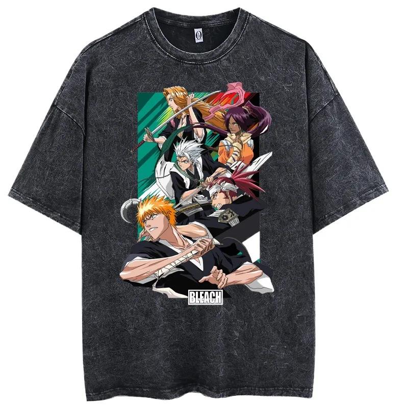 Summer BLEACH Anime Hero Print Distressed Washed Cotton Style T-Shirt - TT8859 S