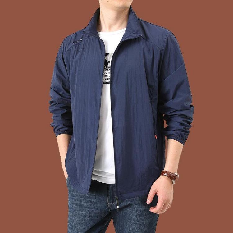 Stand Up Collar Loose Fit Men's Breathable Windbreaker Jacket for Outdoor Sports Casual Wear