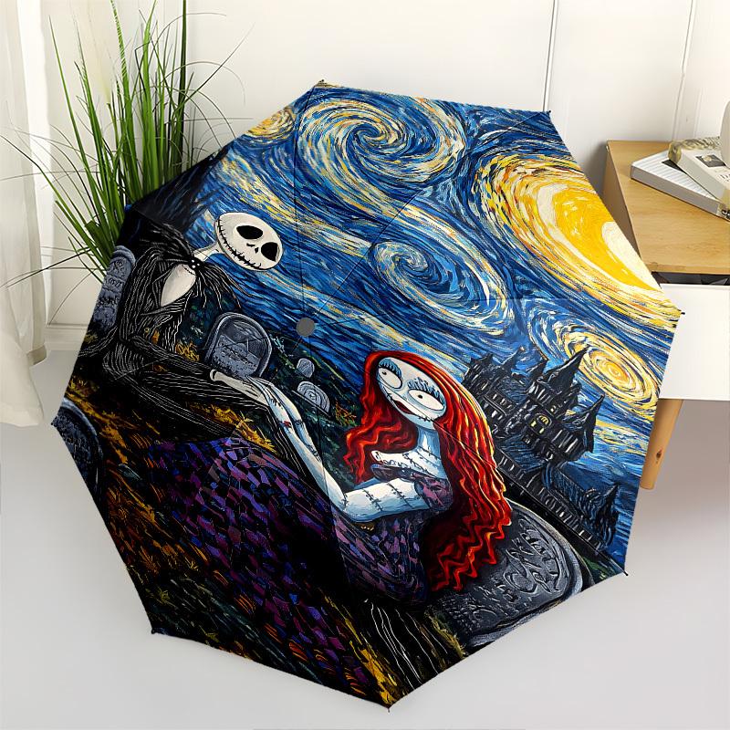 

Nightmare Before Christmas Themed Automatic Opening and Closing Umbrella, Brightly Colored 8-rib Portable Umbrella
