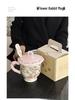 Large Ceramic Mug with Cute Rabbit and Flowers Design, Lid, and Spoon
