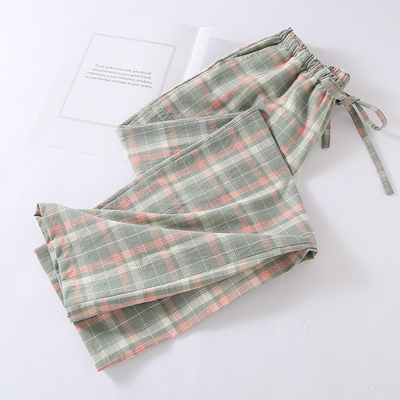 

Японская хлопковая пижама: Мужские и женские клетчатые брюки на весну, лето и осень Female, M