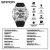 Sanda Men's Multifunctional Waterproof Electronic Watch - Trendy Timer with Dual Display & Three-Time Zone Outdoor Alarm.