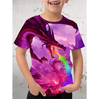 Boys' T-shirt Tyrannosaurus Rex Fashion Trend 3D Print T Shirts Children Short Sleeved Round Neck Top Boys Summer Quick Drying Clothing