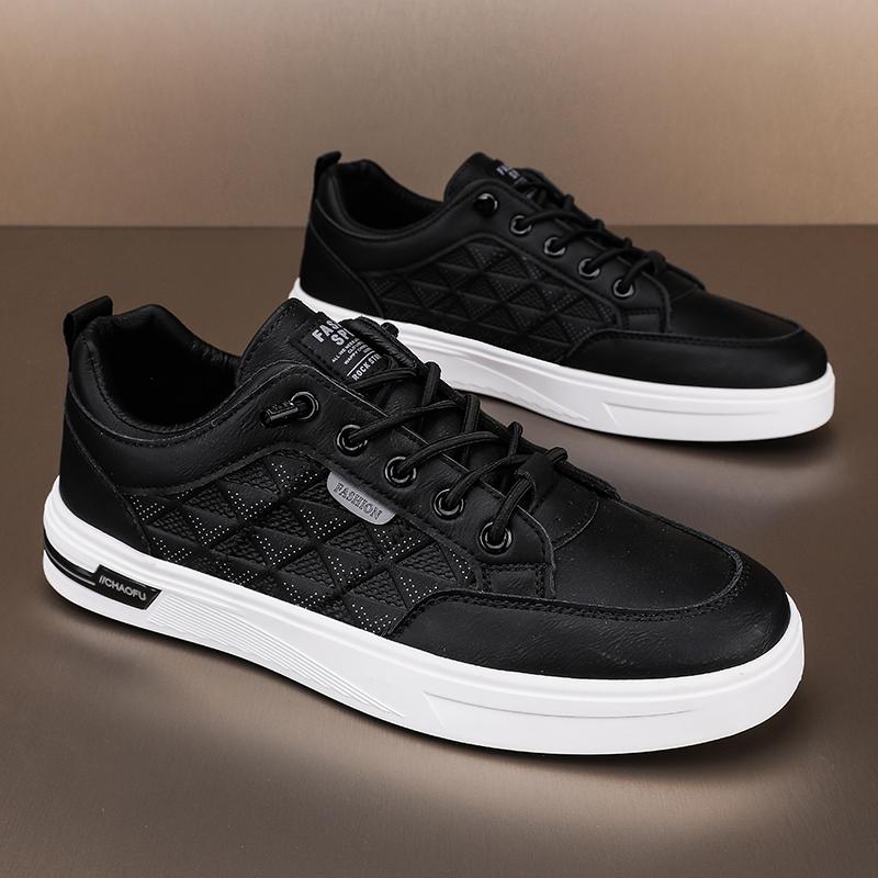 Fashion Men Vulcanized Shoe Men's White Fashion Shoes Autumn Casual Trendy All-match Flat Lace-up Sneaker Breathable Anti-slip New Style