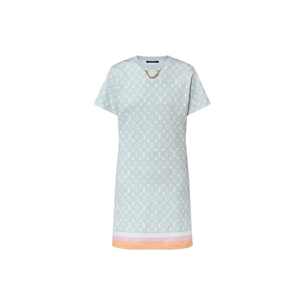 Louis Vuitton FW23 Short Sleeved Dress Women's Blue 1ABYHV