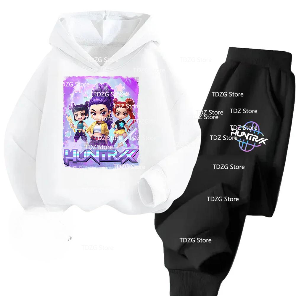 Hot Movie KPop Demon Hunters Fleece Hooded Children's Hoodies Trousers Set Kid Pants Suit Casual Fashion Boy Girl 2pcs Tracksuit