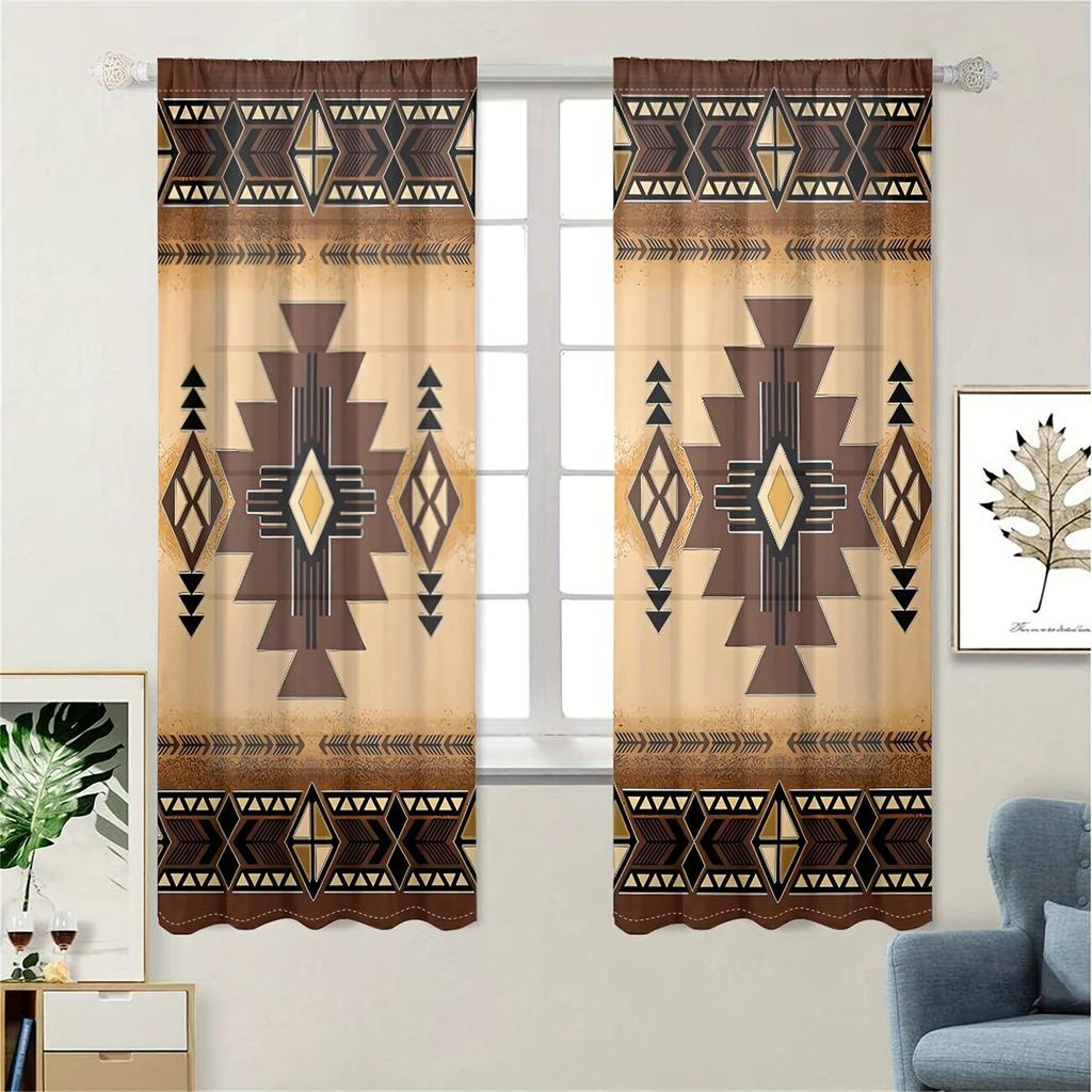 Retro Aztec Printed Curtains Bedroom Living Room Home Decoration Curtain Set Of 2 Bohemian Made Polyester Washable Area Ready