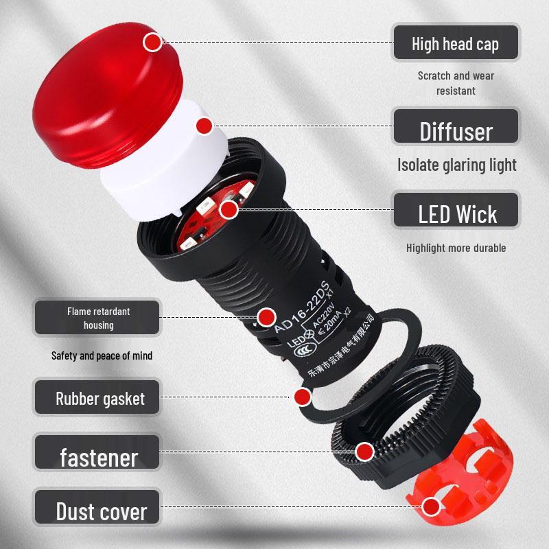 AD16-22DS LED Indicator Light, 24V 220V 380V, High Brightness, Flame Retardant Signal Light