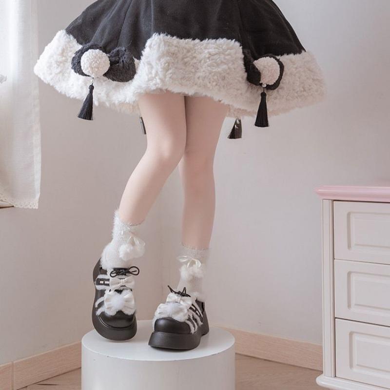 Winter Flauschige Lolita Einzelne Schuhe Damen Japanisch Weiches Mädchen Niedlich Weich Niedlich LOLita Leder Schneestiefel