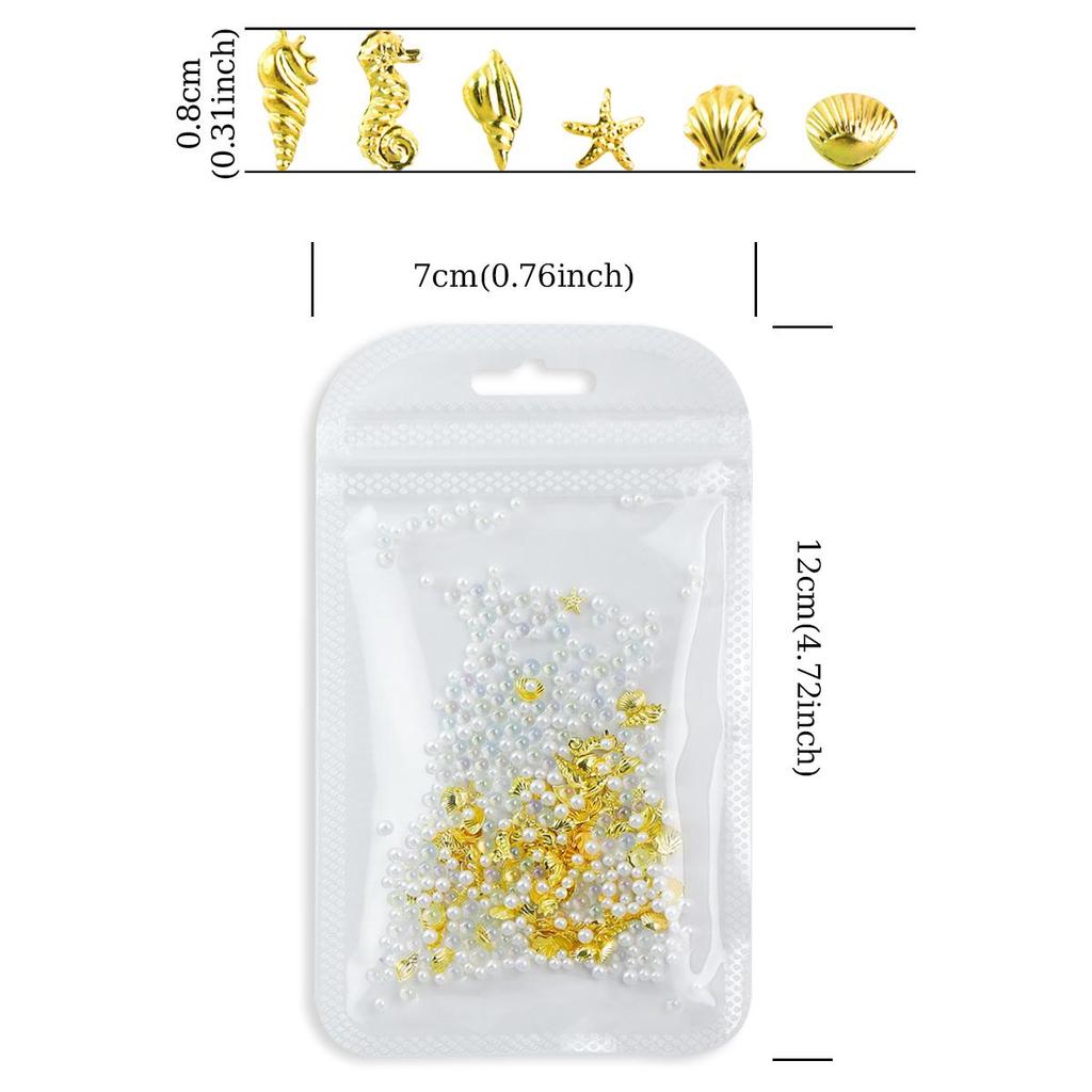 1pack Y2K Metal 3D Nail Art Charms with Conch, Starfish, Seashell Metal Rivets Nail Parts, Pearl Rhinestone Decoration, Summer Nail Supplies