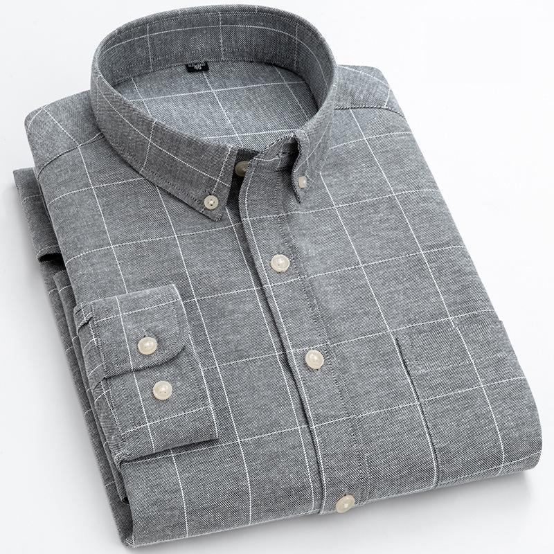 Chemise Oxford à Carreaux Décontractée pour Jeunes à Manches Longues - Coton Fin, Patchwork, Col Carré pour le Printemps et l'Automne