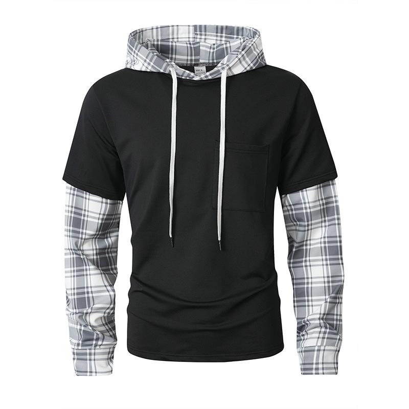 

Spring Autumn Men s Colour Blocking Plaid Casual Long-sleeved Fake Two-piece Sweater Moisture Wicking Comfortable Fit Skin-friendly Breathable Tops XXL