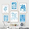 Toile d'art mural avec ligne Matisse Picasso bleue, feuilles de fleurs, peinture, affiches et imprimés nordiques, images murales pour décor de salon