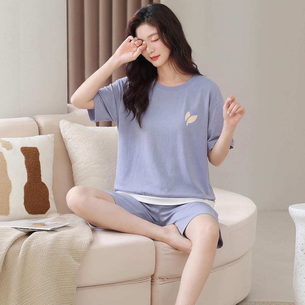 Pajamas women's 1011 new summer pure cotton fake two pieces women's short-sleeved shorts homewear summer